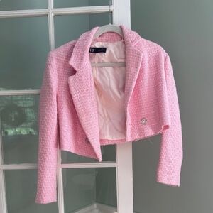 Zara Light Pink Bouclé Cropped Jacket